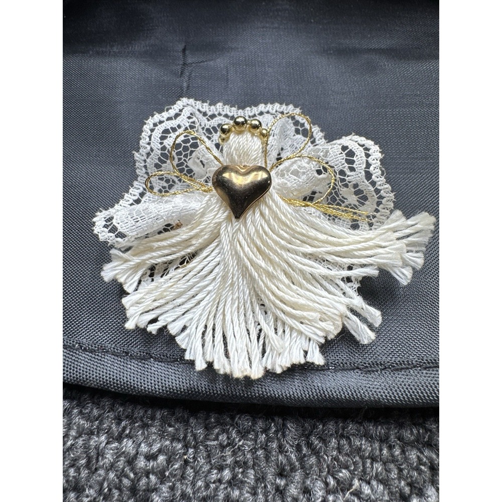 Vintage‎ Handmade Angel Brooch Cream Gold Tassel Textile Art Pin